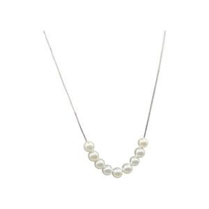 Glass bed White Pearl Chain Necklace 18K white gold Plated Stainless Steel